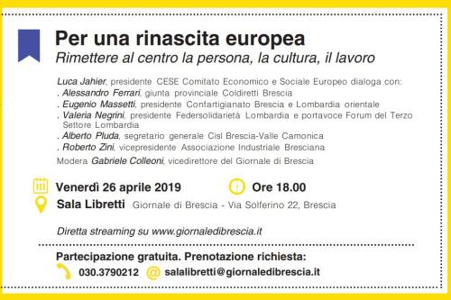 Per una rinascita Europea - Rimettere al centro la persona, la cultura, il lavoro